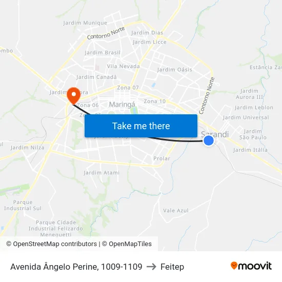 Avenida Ângelo Perine, 1009-1109 to Feitep map