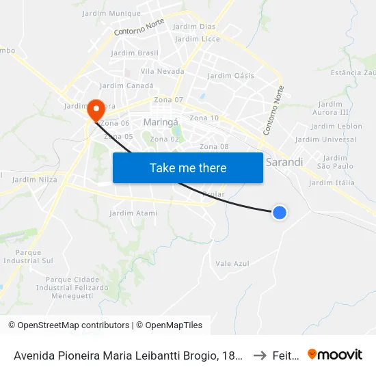 Avenida Pioneira Maria Leibantti Brogio, 188-254 to Feitep map