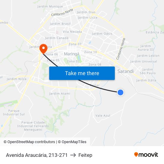 Avenida Araucária, 213-271 to Feitep map