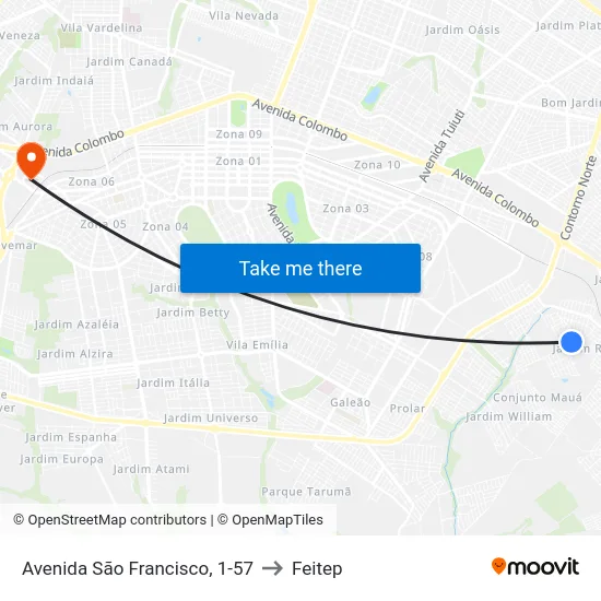 Avenida São Francisco, 1-57 to Feitep map