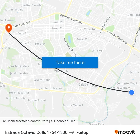 Estrada Octávio Colli, 1764-1800 to Feitep map