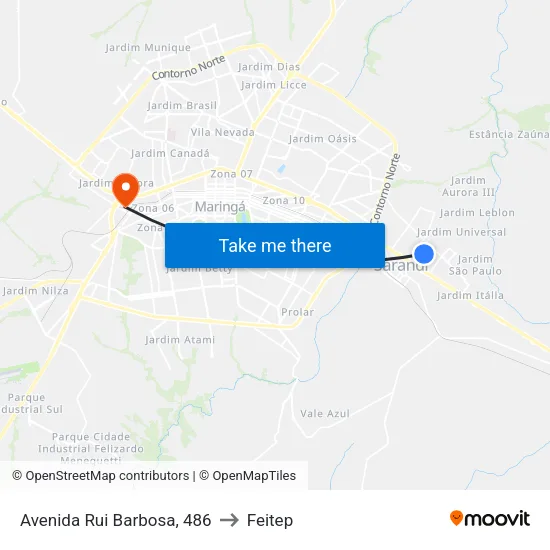 Avenida Rui Barbosa, 486 to Feitep map