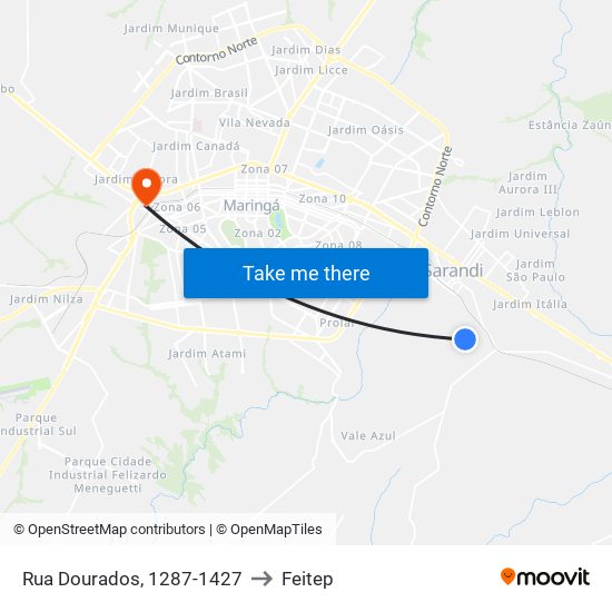 Rua Dourados, 1287-1427 to Feitep map