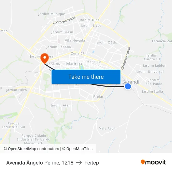 Avenida Ângelo Perine, 1218 to Feitep map