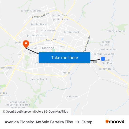 Avenida Pioneiro Antônio Ferreira Filho to Feitep map
