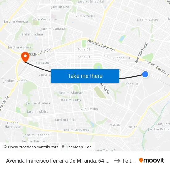 Avenida Francisco Ferreira De Miranda, 64-186 to Feitep map
