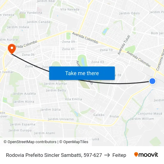 Rodovia Prefeito Sincler Sambatti, 597-627 to Feitep map