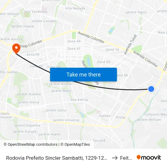 Rodovia Prefeito Sincler Sambatti, 1229-1287 to Feitep map