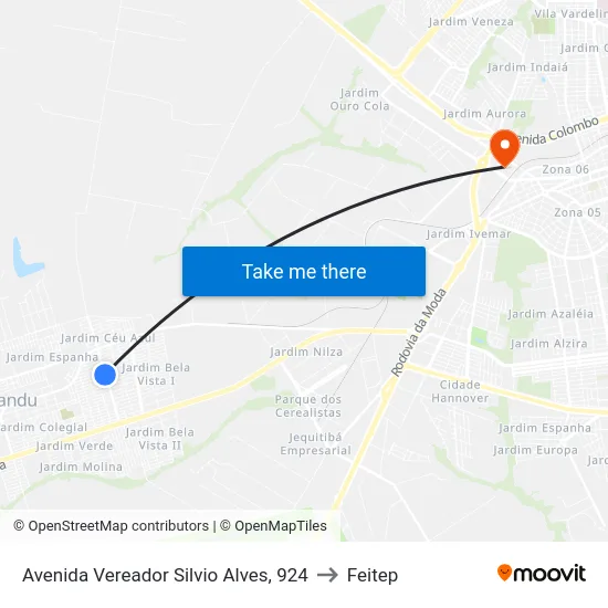 Avenida Vereador Silvio Alves, 924 to Feitep map