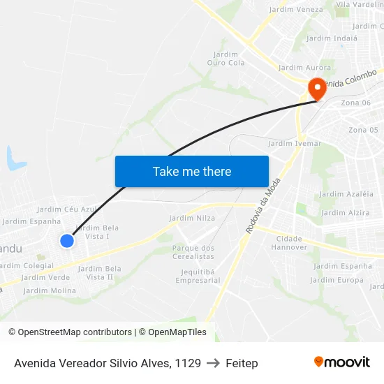 Avenida Vereador Silvio Alves, 1129 to Feitep map