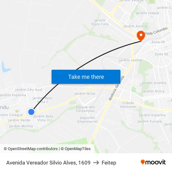 Avenida Vereador Silvio Alves, 1609 to Feitep map