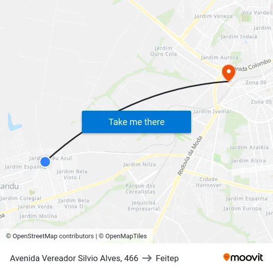 Avenida Vereador Silvio Alves, 466 to Feitep map