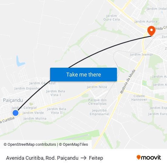 Avenida Curitiba, Rod. Paiçandu to Feitep map