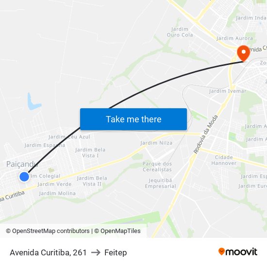 Avenida Curitiba, 261 to Feitep map