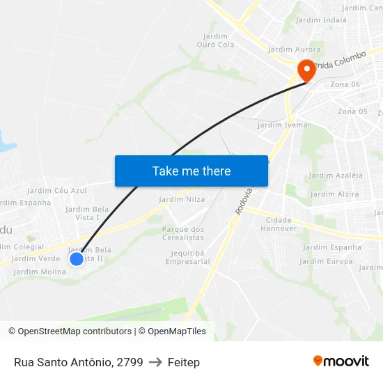 Rua Santo Antônio, 2799 to Feitep map
