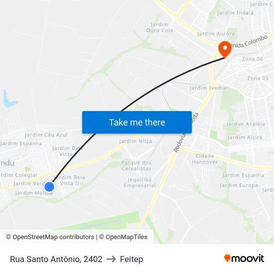 Rua Santo Antônio, 2402 to Feitep map