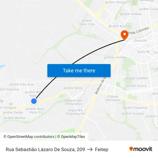 Rua Sebastião Lázaro De Souza, 209 to Feitep map