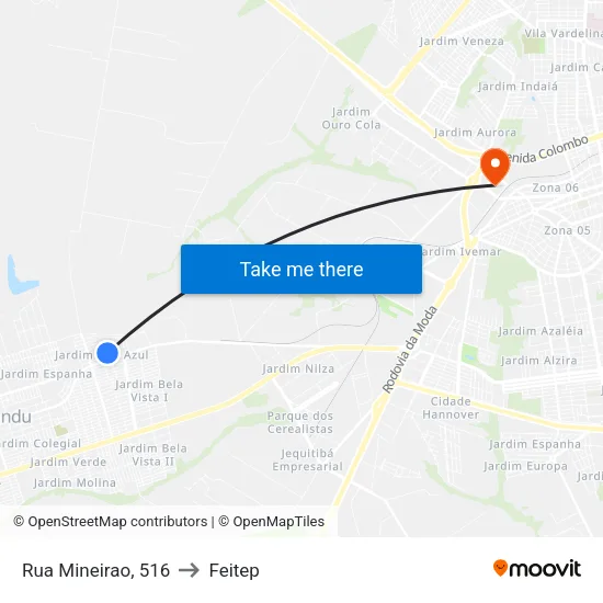 Rua Mineirao, 516 to Feitep map