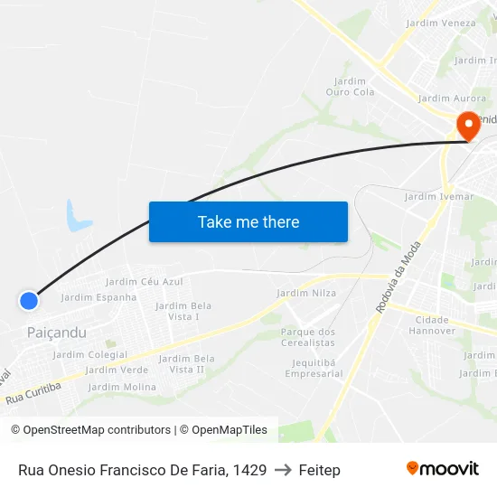 Rua Onesio Francisco De Faria, 1429 to Feitep map