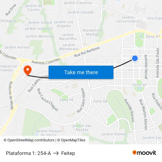 Plataforma 1: 254-A to Feitep map