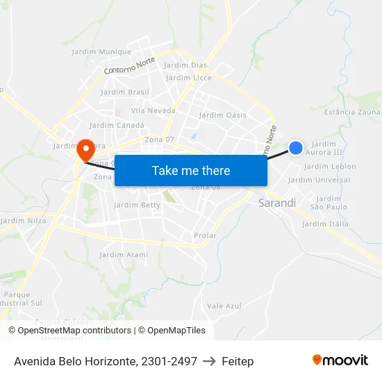 Avenida Belo Horizonte, 2301-2497 to Feitep map