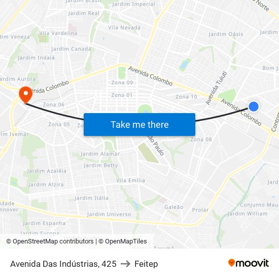 Avenida Das Indústrias, 425 to Feitep map