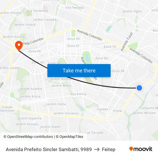 Avenida Prefeito Sincler Sambatti, 9989 to Feitep map