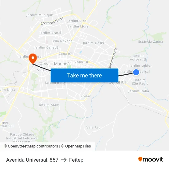 Avenida Universal, 857 to Feitep map
