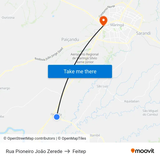 Rua Pioneiro João Zerede to Feitep map
