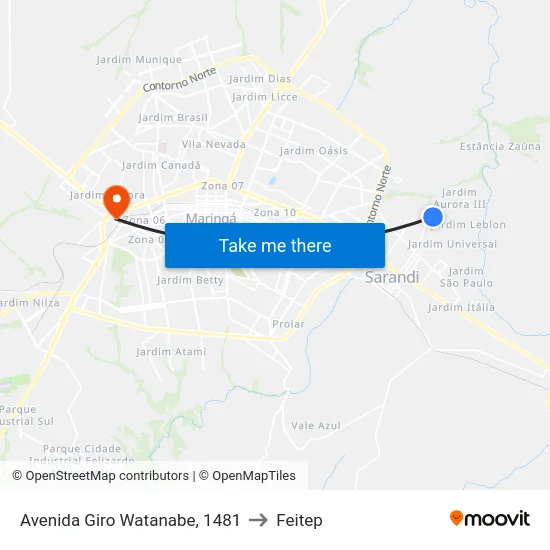 Avenida Giro Watanabe, 1481 to Feitep map