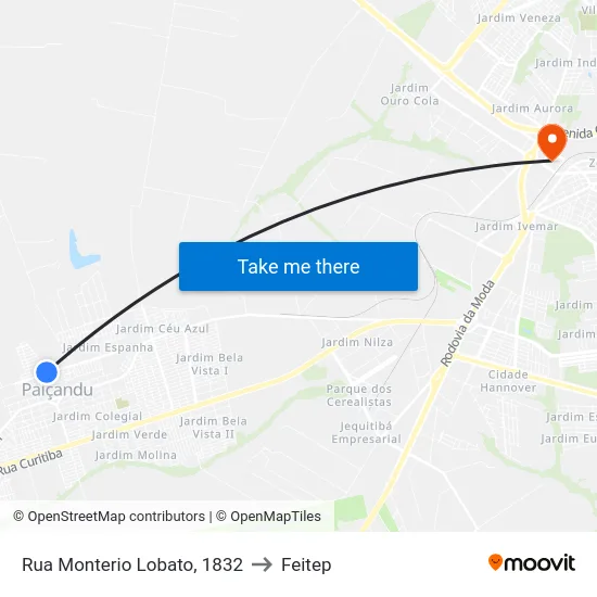 Rua Monterio Lobato, 1832 to Feitep map