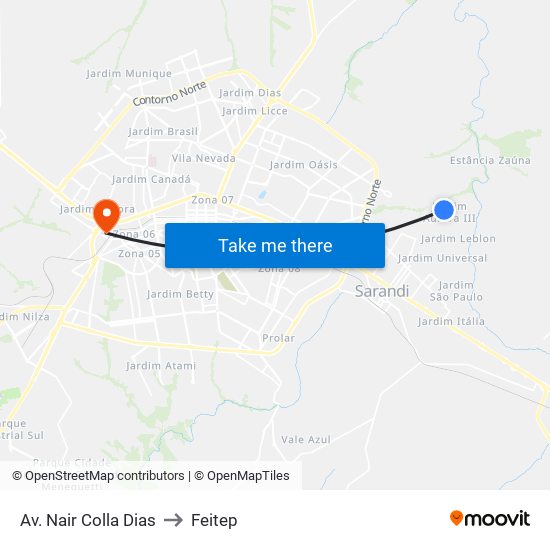 Av. Nair Colla Dias to Feitep map