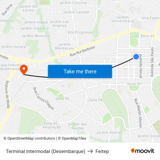 Terminal Intermodal (Desembarque) to Feitep map