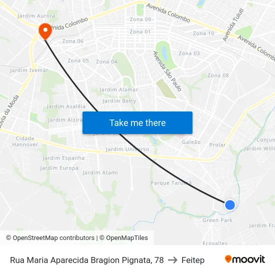 Rua Maria Aparecida Bragion Pignata, 78 to Feitep map