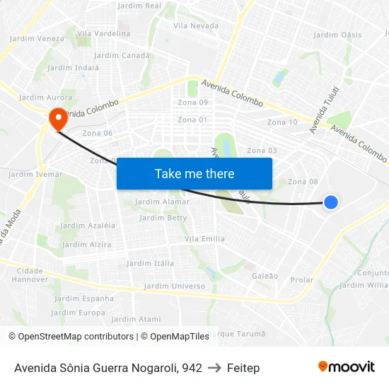 Avenida Sônia Guerra Nogaroli, 942 to Feitep map