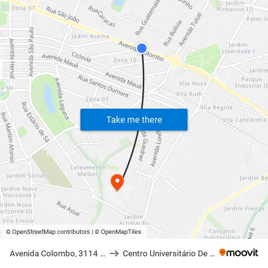 Avenida Colombo, 3114 - Semob to Centro Universitário De Maringá map
