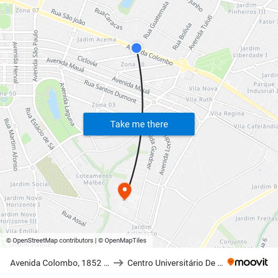 Avenida Colombo, 1852 - Condor to Centro Universitário De Maringá map