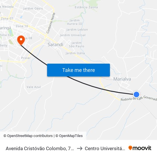 Avenida Cristóvão Colombo, 768 - Jardim Shenandoa to Centro Universitário De Maringá map