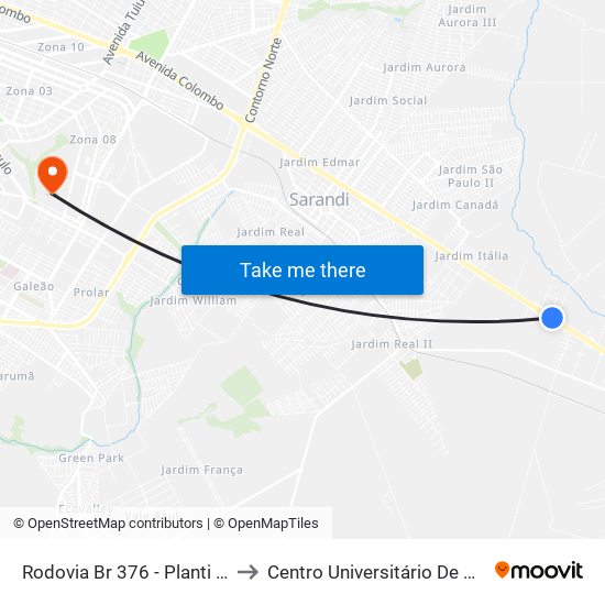 Rodovia Br 376 - Planti Center to Centro Universitário De Maringá map