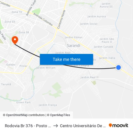 Rodovia Br 376 - Posto Amigão to Centro Universitário De Maringá map