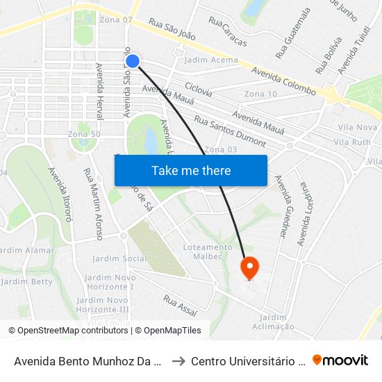 Avenida Bento Munhoz Da Rocha Neto, 46 to Centro Universitário De Maringá map