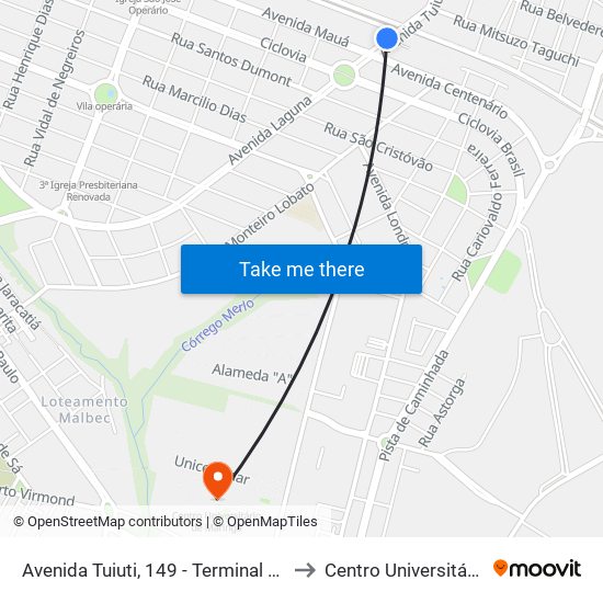 Avenida Tuiuti, 149 - Terminal Rodoviário De Maringá to Centro Universitário De Maringá map