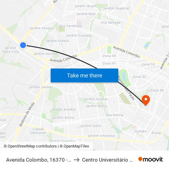 Avenida Colombo, 16370 - Coca - Cola to Centro Universitário De Maringá map