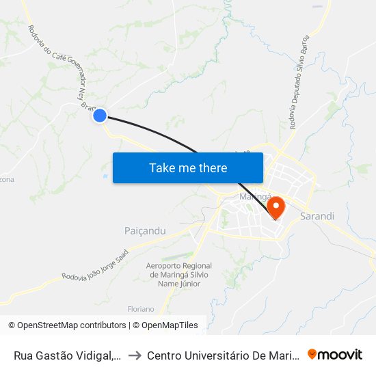 Rua Gastão Vidigal, 50 to Centro Universitário De Maringá map