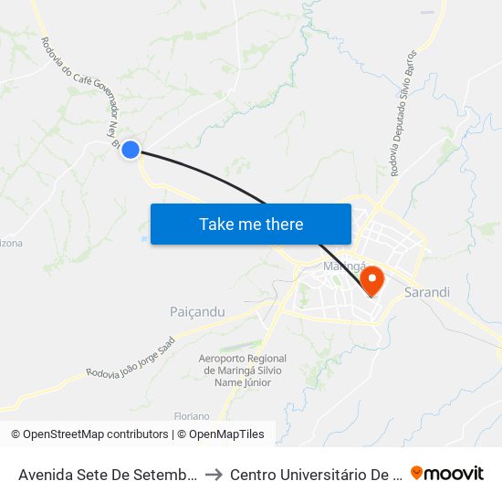 Avenida Sete De Setembro, 1329 to Centro Universitário De Maringá map