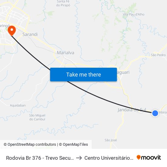 Rodovia Br 376 - Trevo Secundário Cambira to Centro Universitário De Maringá map