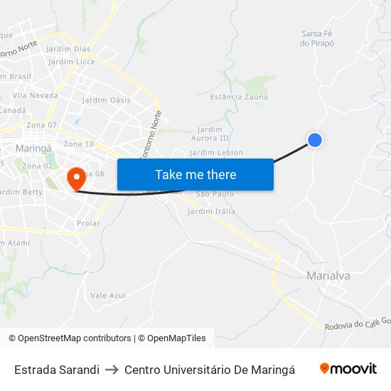 Estrada Sarandi to Centro Universitário De Maringá map