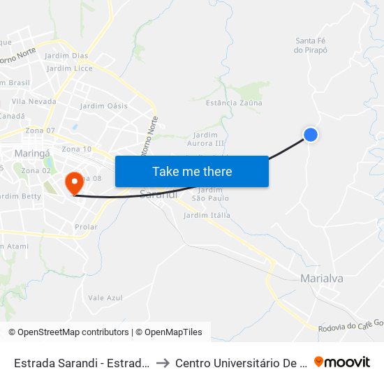 Estrada Sarandi - Estrada Km 10 to Centro Universitário De Maringá map