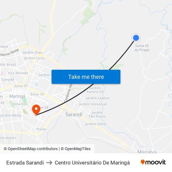 Estrada Sarandi to Centro Universitário De Maringá map