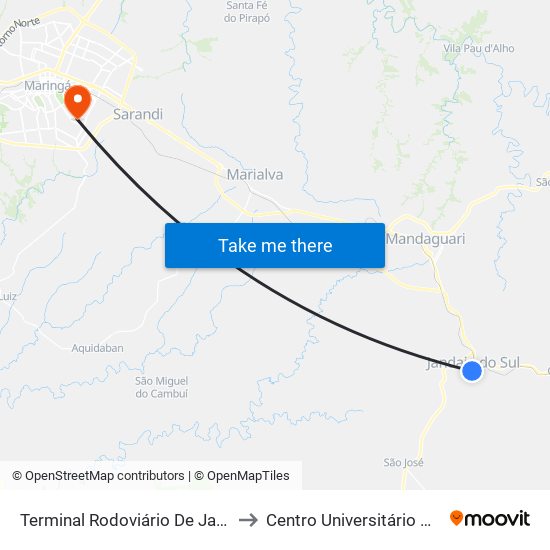 Terminal Rodoviário De Jandaia Do Sul to Centro Universitário De Maringá map